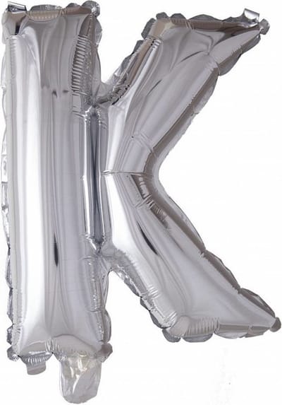Folieballon zilver letter 'K' met rietje