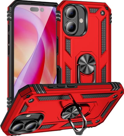 Cityhoesje – Armor Kickstand – Ring BackCover – iPhone 16 Plus – Rood