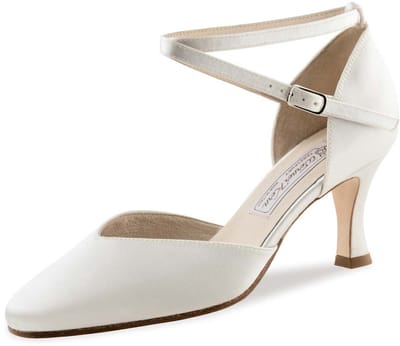 Werner Kern Betty LS Bruidsschoenen Wit Satijn - Flare hak 6,5 cm - Lederen Zool - Witte Dansschoenen Dames - Dichte Neus - Werner Kern Bridal - Wit - 43 1/3