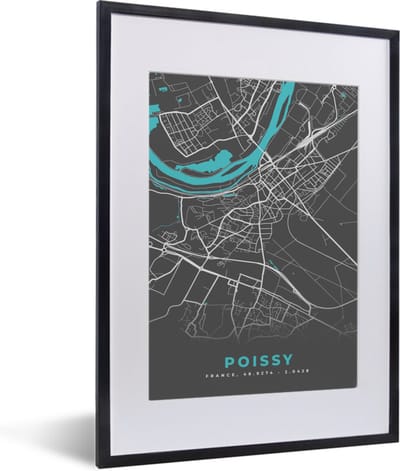 Fotolijst incl. Poster - Poissy - Stadskaart - Kaart - Plattegrond - Frankrijk - 30x40 cm - Posterlijst