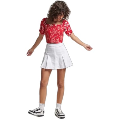 Superdry Vintage Smocked Crop Korte Mouw Top Rood L Vrouw