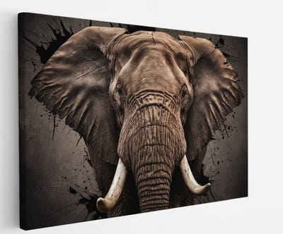 Saammp Canvas Schilderij - Olifant - Portret - Dieren - 60x40 - Foto op canvas - Wanddecoratie - muurdecoratie Woonkamer - Slaapkamer decoratie - Canvas Print