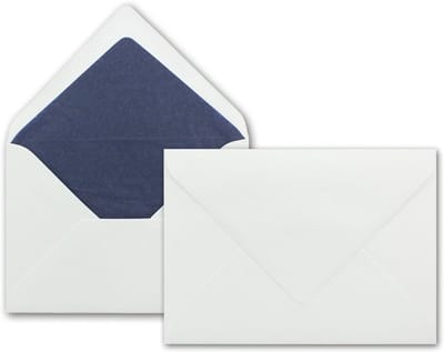 100 witte enveloppen met donkerblauwe zijden voering, DIN B6 12,5 x 17,6 cm, nat lijmen zonder venster - perfect voor uitnodigingen en kaarten