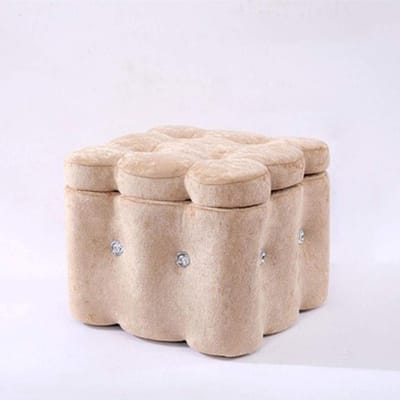 Vierkante Poef - Voetenbank Kruk - Woonkamer Decoratie - Massief Houten Frame - 29 cm Hoog - Beige
