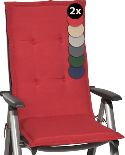 Beautissu Loft HL Set 2 x Tuinkussens Hoge Rug- 120 x 50 cm - Rood Kussen - Zitkussen UV- Lichtecht Tuinstoelkussen