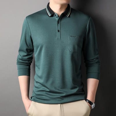 Herfst en Winter Nieuw T-shirt met Lange Mouwen Herenmode Effen Kleur Revers POLO Shirt Heren Onderhemd Top T-shirt voor Heren XXXL