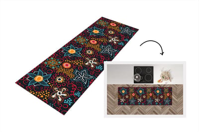 Keukenloper - Loper keuken - Bloemen - Rood - Patronen - 150x50 cm - Keukenloper vinyl