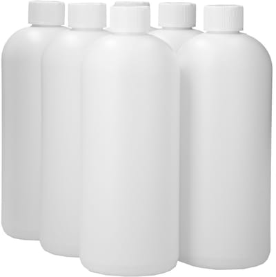6 x 1000 ml ronde fles HDPE wit + Kindveiligedop wit - BPA Vrij - Niet Breekbaar - Plastic Flesjes Navulbaar - Met Dop - Lege Flessen - 6 stuks.