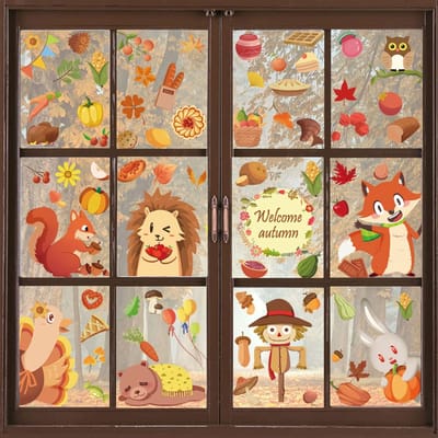 Allecto - Thanksgiving Day-raamstickers - Herfstdecoratie - 9 vellen - Vensterstickers - Schattige patronen - Geschikt voor binnen