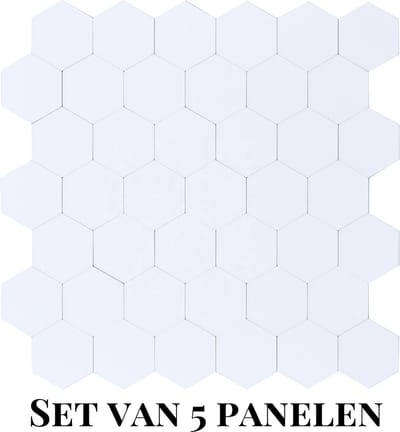 Wallways Wandpanelen - Plaktegels - Set van 5 Tegels - Tegelsticker - Zelfklevende Tegels - 4MM dik - Aluminium toplaag - Waterdicht - Krasbestendig - Hittebestendig - 3M Kleeflaag - Hexagon Wit