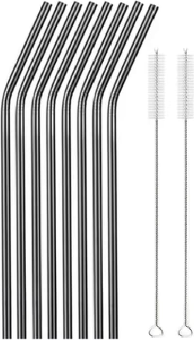 Finnacle - Herbruikbare RVS rietjes - Vervanging voor plastic - Duurzaam gekleurd - Incl schoonmaakborstels - Set van 8 - Zwart