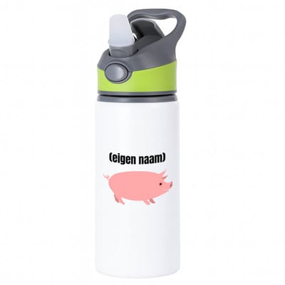 Hacebo® - varken met eigen naam waterfles met rietje groen - Varken - boeren/varken liefhebbers - iemand die houdt van varkens - verjaardag - cadeau - kado - geschenk - water fles - 650ML