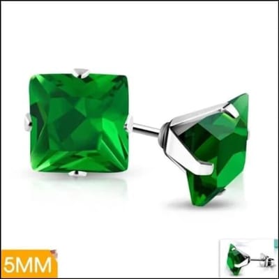 Aramat Jewels | Oorbellen | RVS Vierkante Zirkonia Oorbellen - Tijdloze Oorstekers | Zilverkleurig / Groen / 5mm | | | Staal | Kinderen, Volwassenen | Verkleurd niet