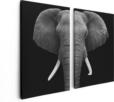Artaza Canvas Schilderij Tweeluik Olifantenkop - Olifant - Zwart Wit - 80x60 - Foto Op Canvas - Canvas Print