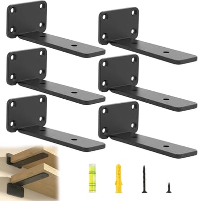 Rechthoekige Wandsteunen voor Planken, 6 Stuks, 10 cm, Zwart, 70 kg Draagvermogen, Ideaal voor Thuisdecoratie en Opslag