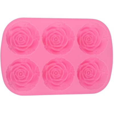 6-delige Rozenvormige Siliconen Pudding Chocolade Taartvorm Magnetron Vriezer Veilig Roze pink