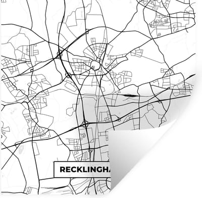 Muurstickers - Sticker Folie - Recklinghausen - Kaart - Plattegrond - Stadskaart - 100x100 cm - Plakfolie - Muurstickers Kinderkamer - Zelfklevend Behang XXL - Zelfklevend behangpapier - Stickerfolie