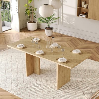 BLACKCOLORS Uitschuifbare eettafel, 140/180*80 cm, voor 6 tot 8 personen, rechthoekig, dik blad, eenvoudige stijl, tafel voor eetkamer, keuken, woonkamer, eikenkleurig