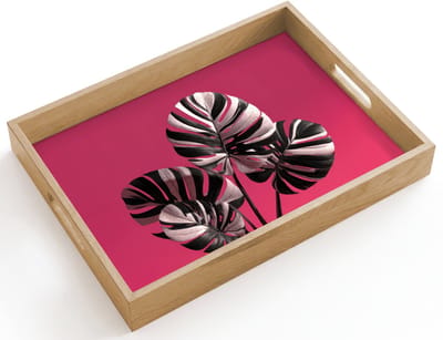 Dienblad hout 40x30 cm - Schootdienblad - Bladeren - Rond - Roze - Borrelplank rechthoek - Plateau dienbladen