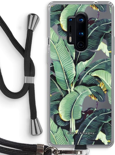 Case Company® - Hoesje met koord geschikt voor OnePlus 8 Pro hoesje met Koord - Bananenbladeren - Telefoonhoesje met Zwart Koord - Bescherming aan alle Kanten en Over de Schermrand