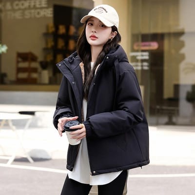 Nieuwe Dames Herfst en Winter Verdikte Parker Katoenen Kleding, Los Kort met Capuchon. XXL zwart