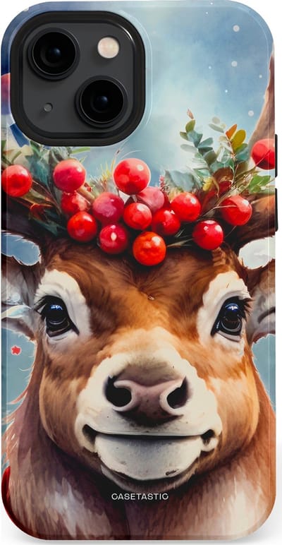 Casetastic hoesje geschikt voor Apple iPhone 13 mini - MagSafe - Dubbellaagse bescherming - Rudolph het Kerst Rendier - Fashion Case - Zilver Taupe Donkergrijs Perzik