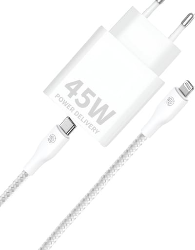 Snellader geschikt voor iPhone Oplader + Lightning naar usb-C Kabel 2 Meter - Wit