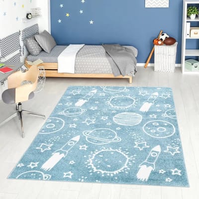 Kindertapijt Koho Raketten & Planeten Blauw Vloerkleed - 120x170cm- Kinderkamer - Babykamer - Baby - Kids - Jongens en Meisjes - Kinderen