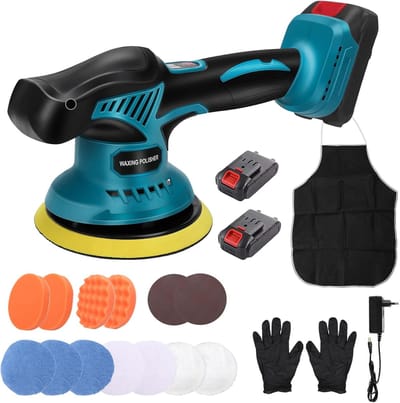 Accu polijstmachine 21V - Excentrische polijstmachine met 2 accu's en 8 snelheden voor perfect polijsten