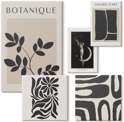 Wallfluent Set van canvas schilderijen - Moderne plantenmotieven in minimalistische stijl Canvas Schilderijen Set - Set van 5 Canvas Schilderijen - Beige Set van Canvas Prints - Natuur Canvas Kunst Set - Boheemse Canvas Kunst Set
