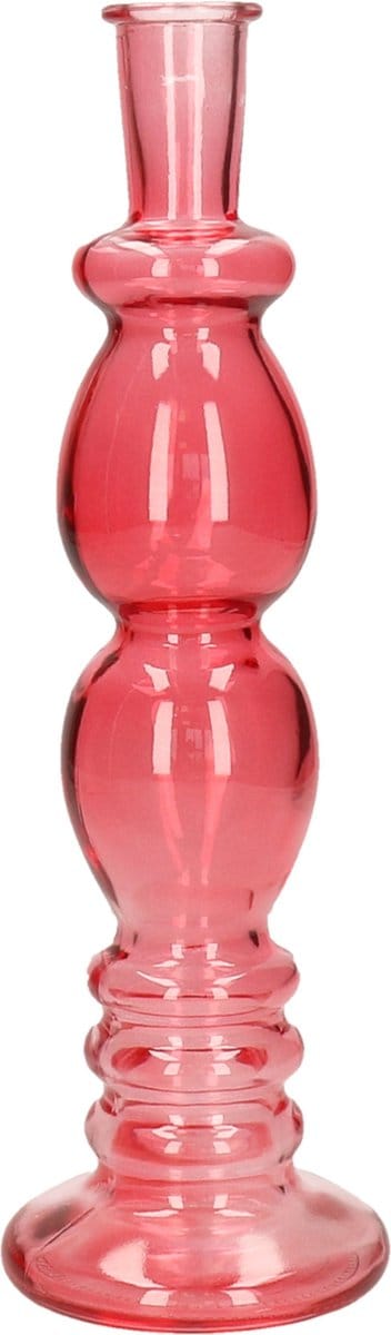 Ideas 4 Seasons Bloemenvaas/kandelaar Florence - koraal rood glas - helder - D9 x H28 cm - voor losse bloemen