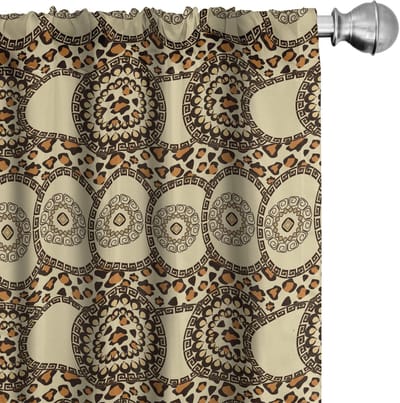 ABAKUHAUS Sambia – Gordijnen 2-delige set 75x225 cm – microvezel, donkerbruin crème oranje