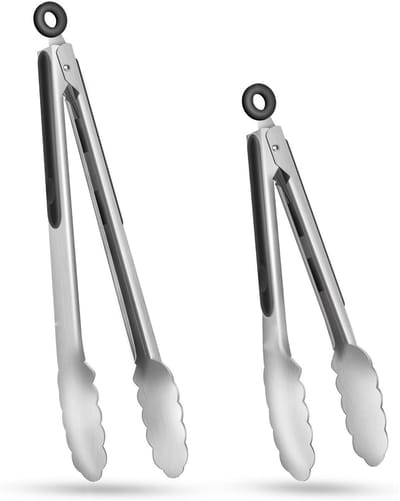 Roestvrij Stalen Keukentang - Kooktangen met Vergrendeling - Metalen en Voedsel Siliconen Keukentangen Antislip Grip,set van 2-23 en 30,5cm, Zwart