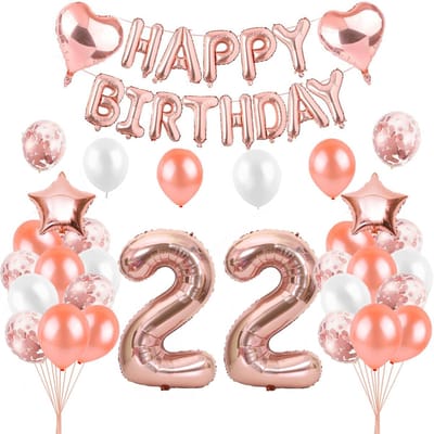 Jhubersproducts - 22e Verjaardag - Verjaardagsdecoratie - Roségoud - Ballonnen Set - Feestdecoratie voor Vrouwen - Perfect voor Meisjes