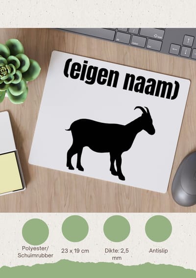 Akyol - geit met eigen naam Muismat - Geit - geiten liefhebbers - dieren liefhebber - leuk cadeau voor iemand die houdt van geiten - cadeau - kado - 23 bij 19 cm