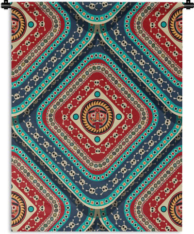 Wandkleed - Wanddoek - Azteken - Patronen - Schedel - 90x120 cm - Wandtapijt