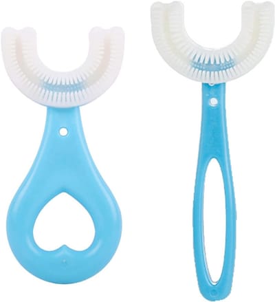 Kinder Tandenborstel - U-vormig Borsteltje - Dagelijkse Mondhygiëne - 360 Graden Reiniging - 2 Stuks - Blauw