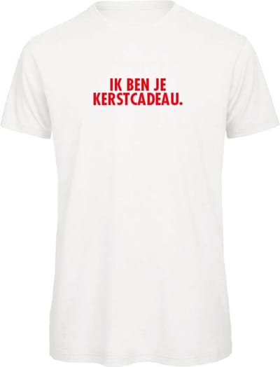 Foute kersttrui t-shirt wit M - Ik ben je kerstcadeau - rood - soBAD. | Kerst t-shirt soBAD. | kerst shirts volwassenen | kerst t-shirts volwassenen | Kerst outfit | Foute kerst t-shirts
