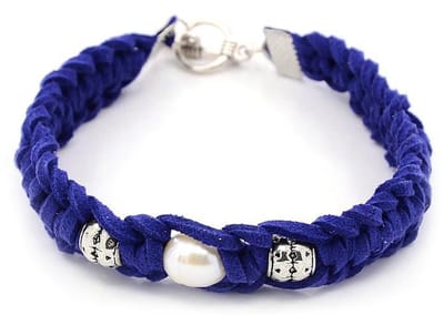 Zoetwater parel armband Pearl Blue Suede echte parel - witte - cobalt blauw - zilver - suède - luxe sieraden zakje - parel armband dames - zoetwaterparel