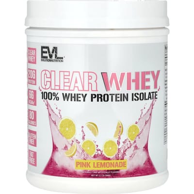 EVLution Nutrition, Clear Whey, 100% Isolat de Protéine de Whey, Limonade Rose, 1,1 lb (500 g)