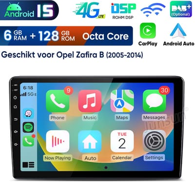 Junsun Android 15 Autoradio Geschikt Voor Opel Zafira B 2005-2014 Accessoires, 6GB+128GB, Draadloze CarPlay & Andriod Auto, DAB+, GPS-navigatiesysteem, Bluetooth, Stuurwielbediening, WiFi, RDS, 9-inch HD Touchscreen, DSP, 4G, USB, Octa-core processor