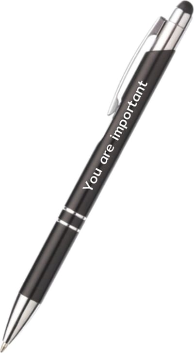 Akyol - you are important pen - zwart - gegraveerd - Quotes pennen - collega - pen met tekst - leuke pennen - grappige pennen - werkpennen - stagiaire cadeau - cadeau - bedankje - afscheidscadeau collega - welkomst cadeau - met soft touch