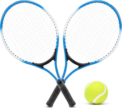 Set van 2 Kinder Tennisrackets met Tennisballen en Draagtas - Ideaal voor Beginners en Recreatief Spel, Geschikt voor Binnen en Buiten, Blauw