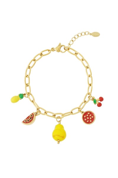 Goudlief Fruitige vibe armband - Goud - Roestvrij staal - Fruit armband - Verkleurt niet - Cadeau - Goudlief.nl