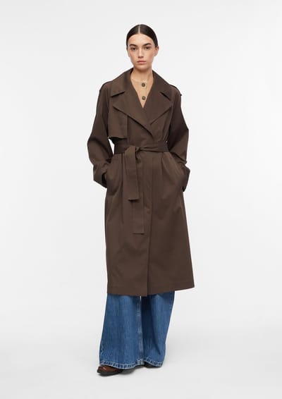 Vrouwelijke geborduurde fluid trenchcoat in twill met riem COMMA