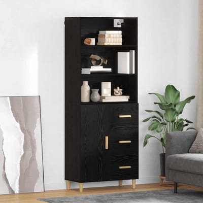 vidaXL - Highboard - Zwart - Eiken - 69,5 - x - 32,5 - x - 180 - cm - Bewerkt - hout