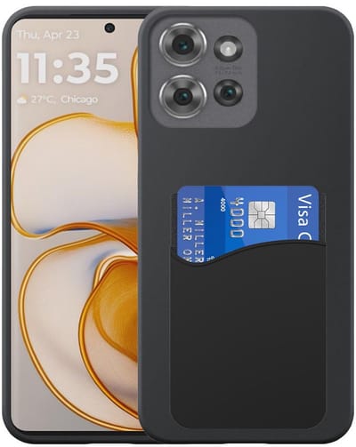 Geschikt voor Motorola Edge 50 Telefoonhoesje met Siliconen Pasjeshouder - Flexible Back Cover Case Siliconen TPU with Silicone Cardslot - Zwart - Smartphonica geschikt voor Motorola Edge 50