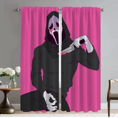 Ghostface Moderne Woonkamer Gordijnen 2 Stuks Scheidingsgordijnen Raamgordijn voor Kamer 2 Panel Tule voor Slaapkamer Keuken Camera W50xH70cmx2pcs-CL black
