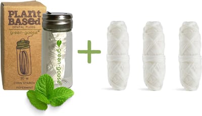 green-goose® Bio-based Flosdraad met 3x Navulling - 4 x 30 meter - Dental Floss - Biologisch Afbreekbaar - Vegan Maisvezel Flosdraad - Duurzaam - Milieuvriendelijk - Minimal Waste