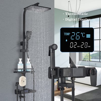 Regendouche – Douchesysteem set – Handdouche - Regendouchekop – Douchekop met slang – Incl. Thermostaatkraan – Douche Rechthoek